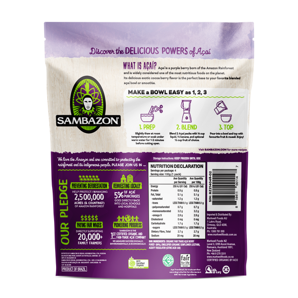 Sambazon Unsweetened Acai Superfruit Packs 400g (4x100g)